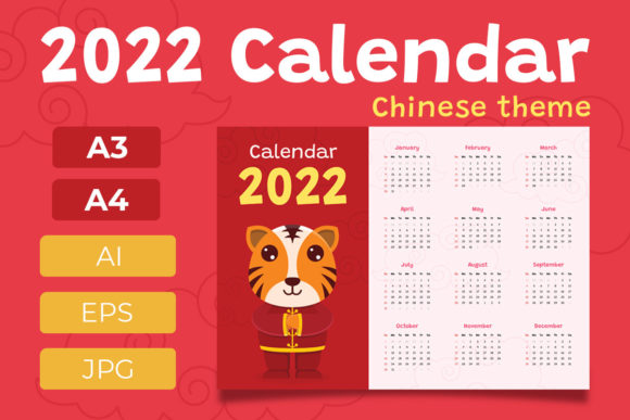 Calendar 2022 with Chinese Theme: A Bold Design Asset for the Year of the Tiger