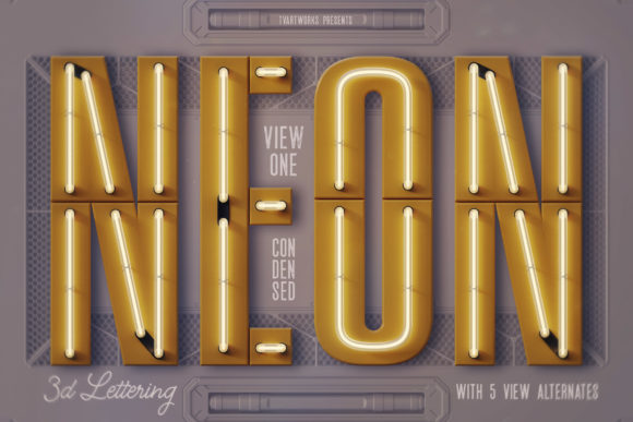 Condensed Neon 3D Lettering: Bold, Modern Typography Assets