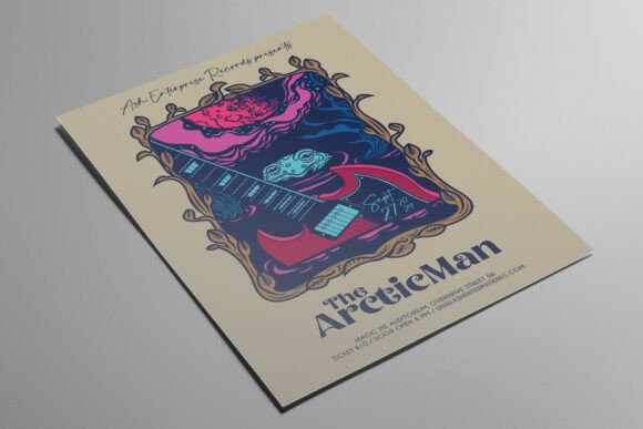 Drowned Guitar Indie Rock Band Flyer: A Design Asset with Character